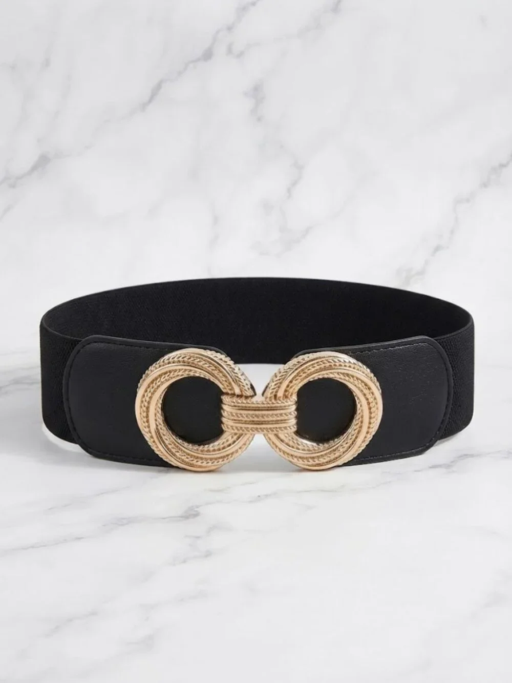 Ladies Black Elegant Double Round Stretch Belt - 29.5 Inches